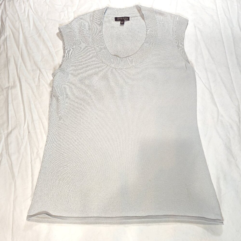 Anne Klein Silver/Gray Metallic Sleeveless Knit Scoop Neck Top Large